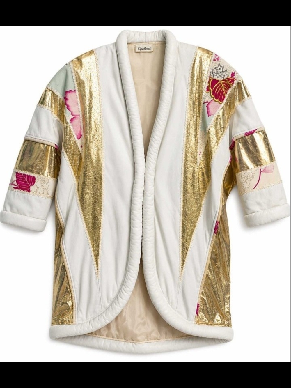 White & Gold Quilted Kimono Jacket